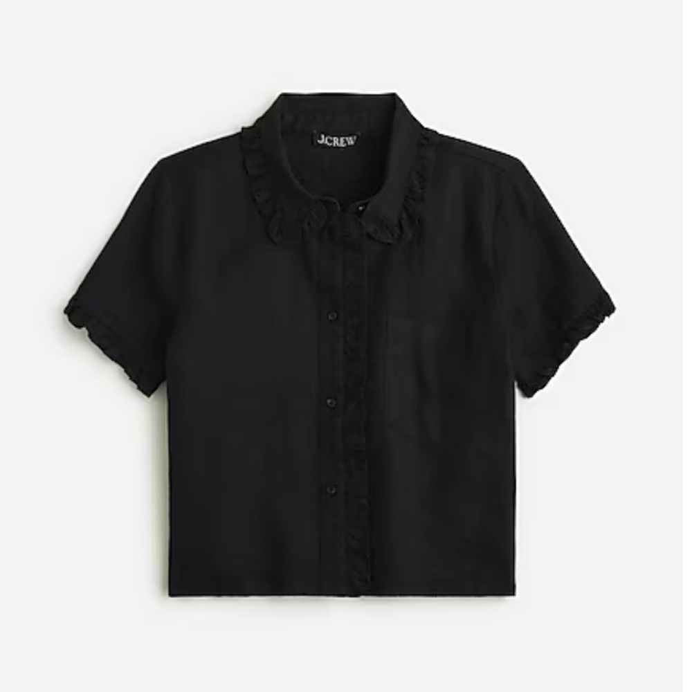J.Crew Ruffle-trim button-up shirt in linen Black XL